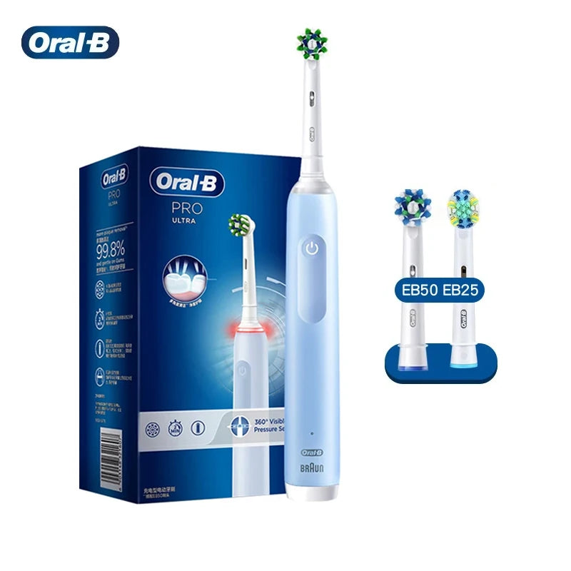 Oral B Pro 4 Ultra Electric Toothbrush 3D Rotation Rechargeable Teeth Brush Pressure Sensor 4 Brushing Modes 2 Min Timer