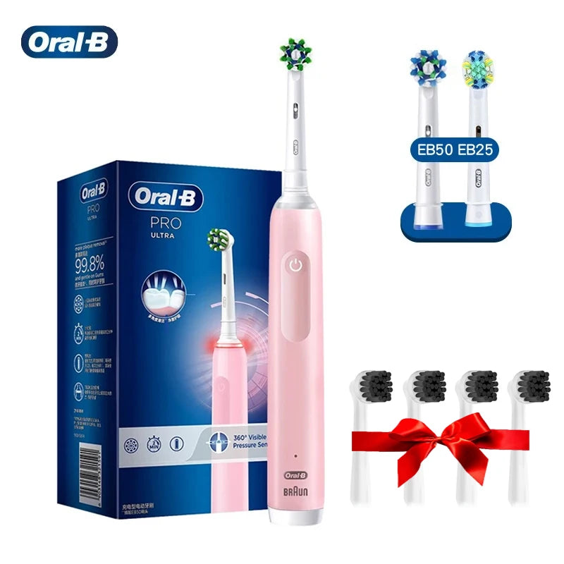 Oral B Pro 4 Ultra Electric Toothbrush 3D Rotation Rechargeable Teeth Brush Pressure Sensor 4 Brushing Modes 2 Min Timer