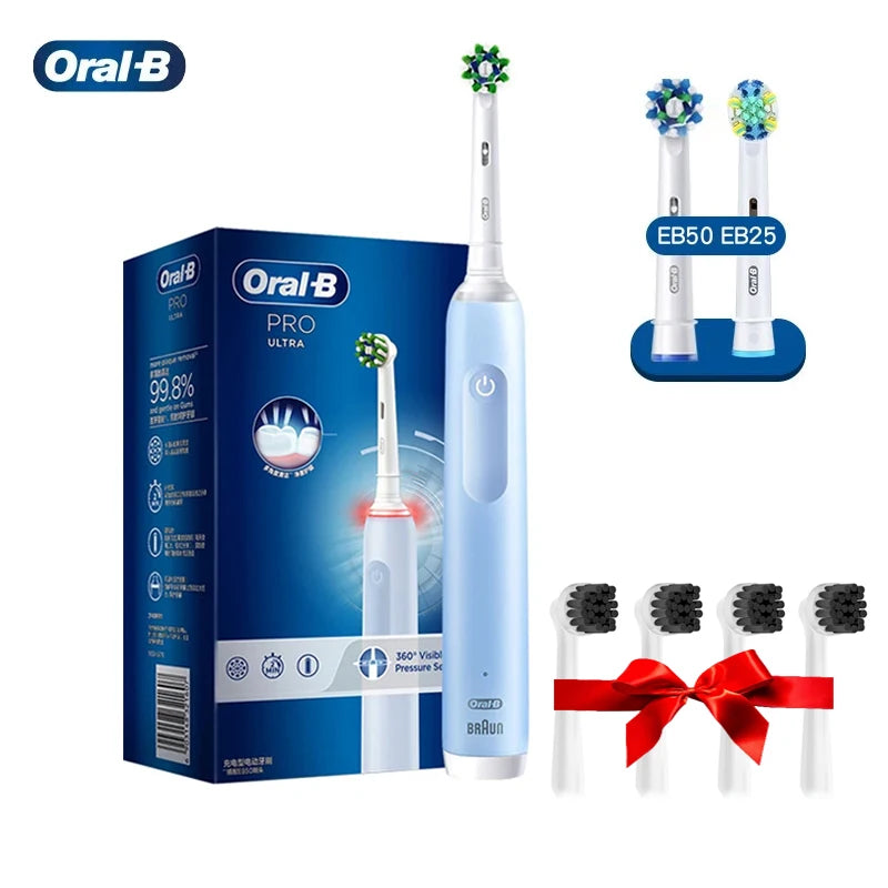 Oral B Pro 4 Ultra Electric Toothbrush 3D Rotation Rechargeable Teeth Brush Pressure Sensor 4 Brushing Modes 2 Min Timer